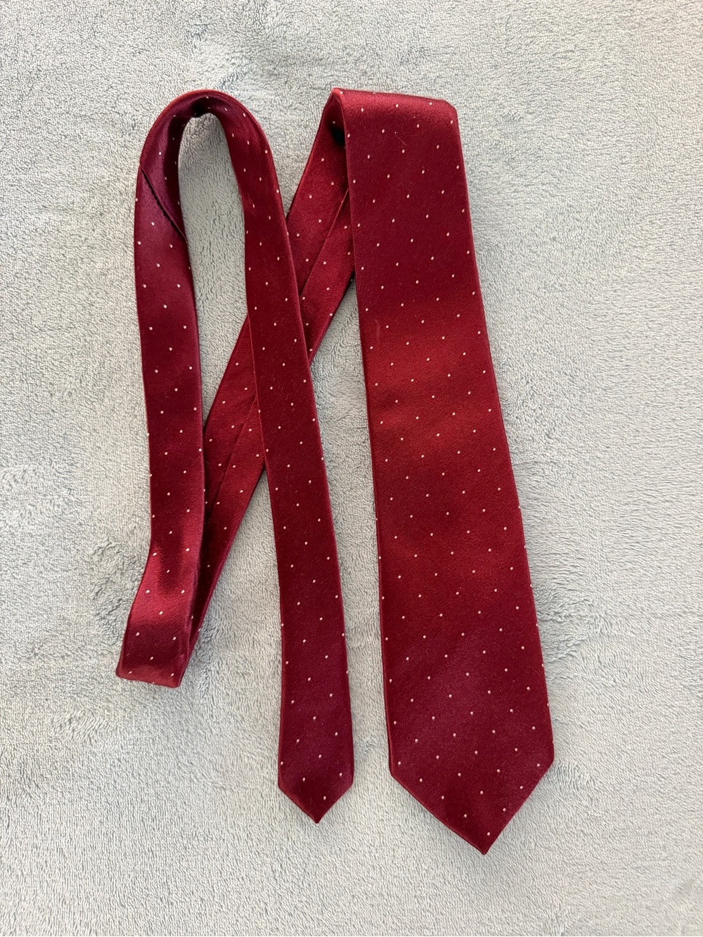 Oscar de la Renta Maroon Tie with Small White Dots
